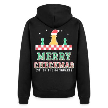 Fröhliche Checkmas lustige Weihnachten-Schachspieler-Wortspiel - Unisex Premium Bio Zip Hoodie - Schwarz - Hinten - Nico (187cm)