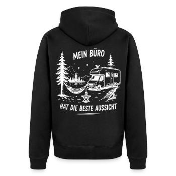 Büro mit Aussicht am See - Unisex Premium Bio Zip Hoodie - Schwarz - Hinten - Nico (187cm)