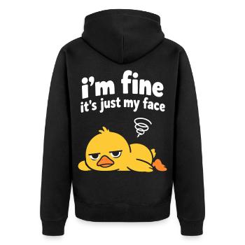 Entspanntes Entengesicht-Meme - Unisex Premium Bio Zip Hoodie - Schwarz - Hinten - Nico (187cm)