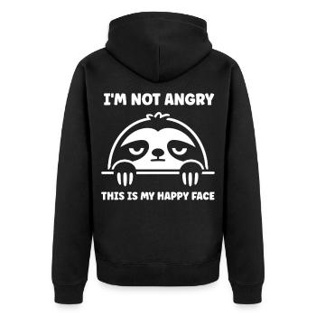 Happy Face Sloth Grafik-T-Shirt - Unisex Premium Bio Zip Hoodie - Schwarz - Hinten - Nico (187cm)