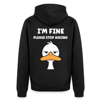 Mir geht's gut, Enten-Meme-Tee - Unisex Premium Bio Zip Hoodie - Schwarz - Hinten - Nico (187cm)