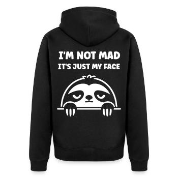 Nicht verrückt, nur Trägheitsgesicht - Unisex Premium Bio Zip Hoodie - Schwarz - Hinten - Nico (187cm)