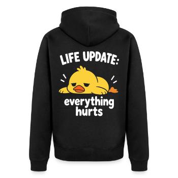 Tired Duck Life Update-Tee - Unisex Premium Bio Zip Hoodie - Schwarz - Hinten - Nico (187cm)