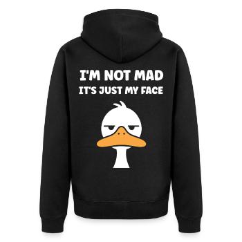 Nicht wütend, nur mein Gesicht, Duck - Unisex Premium Bio Zip Hoodie - Schwarz - Hinten - Nico (187cm)