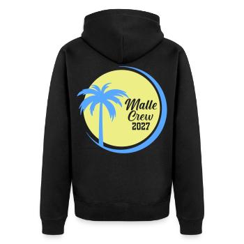 Malle Crew 2027 Palmen Circle - Unisex Premium Bio Zip Hoodie - Schwarz - Hinten - Nico (187cm)