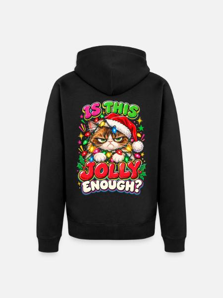 Grimmiger Weihnachtskater mit Lichtern - Unisex Premium Bio Zip Hoodie - Schwarz