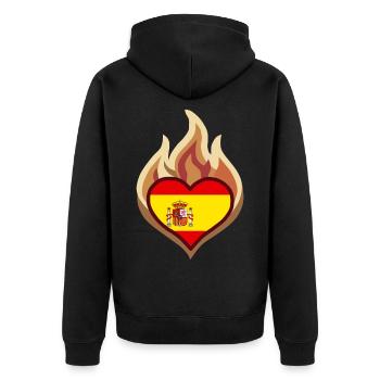 Spain Heart on Fire - Unisex Premium Bio Zip Hoodie - Schwarz - Hinten - Nico (187cm)