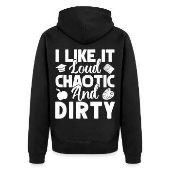 Preschool Teacher Loud Chaotic & Dirty Daycare - Unisex Premium Bio Zip Hoodie - Schwarz - Hinten - Nico (187cm)