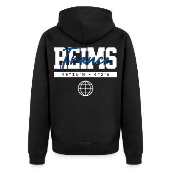 Reims Frankreich Koordinaten Reise Souvenir - Unisex Premium Bio Zip Hoodie - Schwarz - Hinten - Nico (187cm)