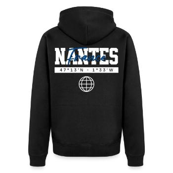 Nantes Frankreich Koordinaten Reise Souvenir - Unisex Premium Bio Zip Hoodie - Schwarz - Hinten - Nico (187cm)