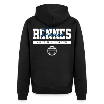 Rennes Frankreich Koordinaten Reise Souvenir - Unisex Premium Bio Zip Hoodie - Schwarz - Hinten - Nico (187cm)