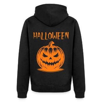 Kürbis Kostüm Halloween  - Unisex Premium Bio Zip Hoodie - Schwarz - Hinten - Nico (187cm)