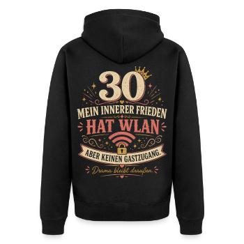30 Geburtstag Frau WLAN Geschenk Lustiger Spruch - Unisex Premium Bio Zip Hoodie - Schwarz - Hinten - Nico (187cm)