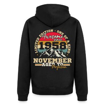 November 1958 Vintage-Retro-Geburtstag - Unisex Premium Bio Zip Hoodie - Schwarz - Hinten - Nico (187cm)