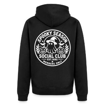 Halloween Geister-Sozialclub - Unisex Premium Bio Zip Hoodie - Schwarz - Hinten - Nico (187cm)