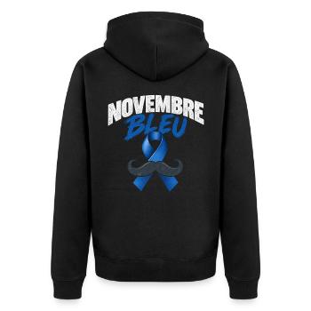November Blauer Schnurrbart - Unisex Premium Bio Zip Hoodie - Schwarz - Hinten - Nico (187cm)