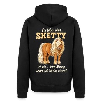 Shetty Shetland Pony – Lustiger Pferdespruch - Unisex Premium Bio Zip Hoodie - Schwarz - Hinten - Nico (187cm)