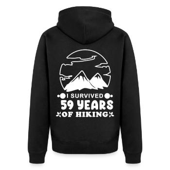 59 Jahre - Berg Wandern Bergsteigen - Unisex Premium Bio Zip Hoodie - Schwarz - Hinten - Nico (187cm)