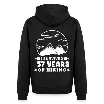 57 Jahre - Berg Wandern Bergsteigen - Unisex Premium Bio Zip Hoodie - Schwarz - Hinten - Nico (187cm)