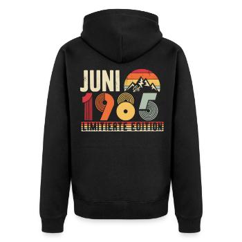 Juni 1985 Geburtsjahr Vintage Retro - Unisex Premium Bio Zip Hoodie - Schwarz - Hinten - Nico (187cm)