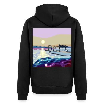Westlich über die Wellen mit einem Pier - Unisex Premium Bio Zip Hoodie - Schwarz - Hinten - Nico (187cm)