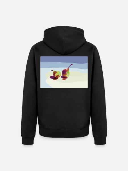 Bunte Birnen auf einer Strandlandschaft - Unisex Premium Bio Zip Hoodie - Schwarz