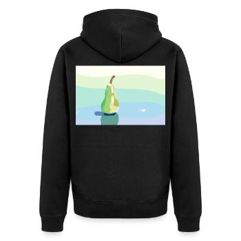 Stift auf pastellfarbener Oberfläche - Unisex Premium Bio Zip Hoodie - Schwarz - Hinten - Nico (187cm)