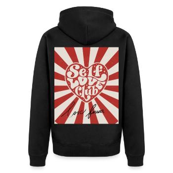 Selbstliebe-Club - Unisex Premium Bio Zip Hoodie - Schwarz - Hinten - Nico (187cm)