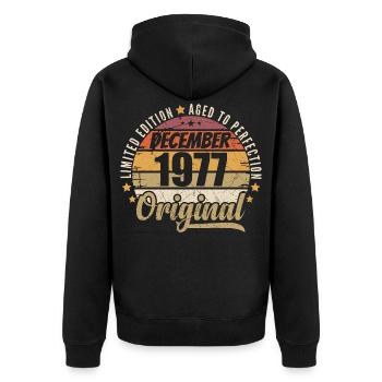 Geboren im Dezember 1977 – Original Vintage-Edition - Unisex Premium Bio Zip Hoodie - Schwarz - Hinten - Nico (187cm)