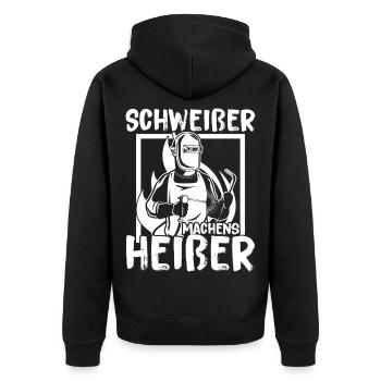 Schweißer machens heißer - Unisex Premium Bio Zip Hoodie - Schwarz - Hinten - Nico (187cm)