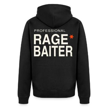 Professional Rage Baiter Ragebait Jugendwort 2026 - Unisex Premium Bio Zip Hoodie - Schwarz - Hinten - Nico (187cm)