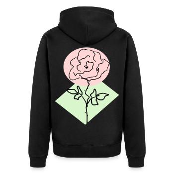 Rosenlinie im rosa Kreis - Unisex Premium Bio Zip Hoodie - Schwarz - Hinten - Nico (187cm)