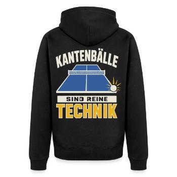 Kantenbälle sind reine Technik – Tischtennis - Unisex Premium Bio Zip Hoodie - Schwarz - Hinten - Nico (187cm)