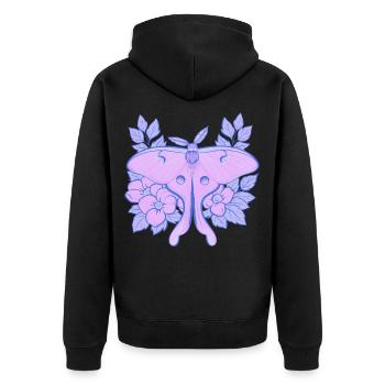 Pastell-Mond-Motte und Hibiskus-Floral - Unisex Premium Bio Zip Hoodie - Schwarz - Hinten - Nico (187cm)