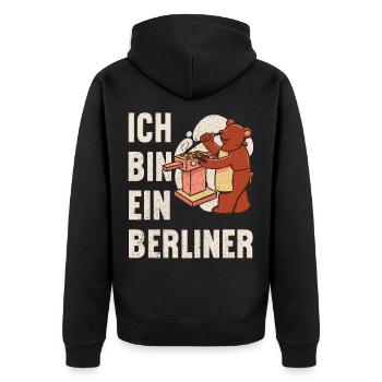 Ich bin ein Berliner – BBQ Bär Grillen Geschenk - Unisex Premium Bio Zip Hoodie - Schwarz - Hinten - Nico (187cm)