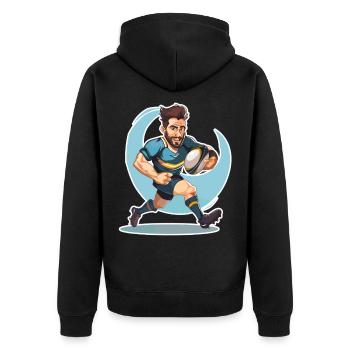 Rugbyspieler - Unisex Premium Bio Zip Hoodie - Schwarz - Hinten - Nico (187cm)