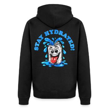 Bleib Hydriert – Comic-Dose - Unisex Premium Bio Zip Hoodie - Schwarz - Hinten - Nico (187cm)
