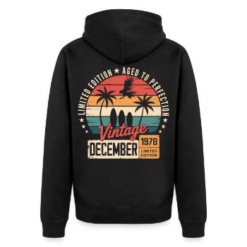Limitierte Auflage Dezember 1978 - Unisex Premium Bio Zip Hoodie - Schwarz - Hinten - Nico (187cm)