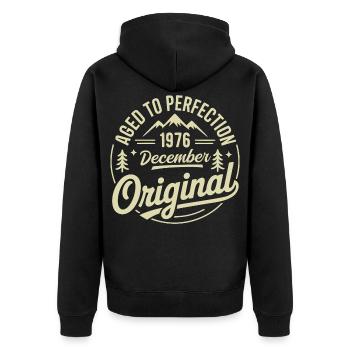Dezember 1976 Dezember 1976 - Unisex Premium Bio Zip Hoodie - Schwarz - Hinten - Nico (187cm)