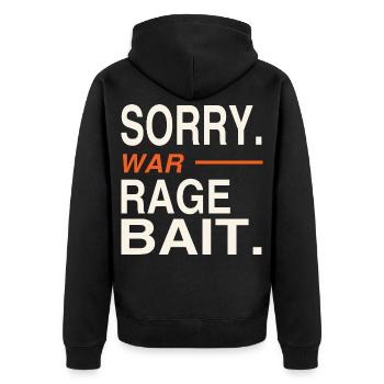 Sorry, war Ragebait Spruch Jugendwort 2026 lustig - Unisex Premium Bio Zip Hoodie - Schwarz - Hinten - Nico (187cm)