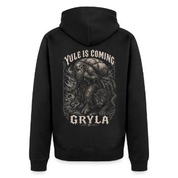 Isländische Weihnachtsfolklore Grýla - Unisex Premium Bio Zip Hoodie - Schwarz - Hinten - Nico (187cm)