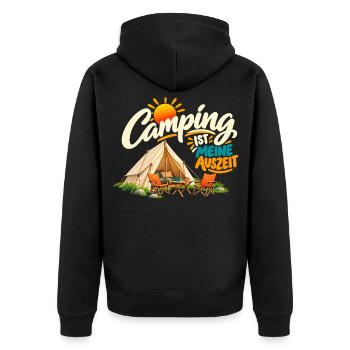 Camping ist meine Auszeit - Unisex Premium Bio Zip Hoodie - Schwarz - Hinten - Nico (187cm)