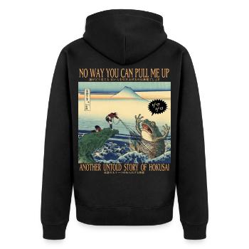 Hokusai Giant Frog Japanese Ukiyo-e Parody Art - Unisex Premium Bio Zip Hoodie - Schwarz - Hinten - Nico (187cm)