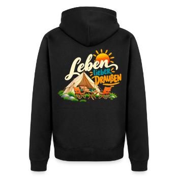 Leben Draußen Camping Vibes - Unisex Premium Bio Zip Hoodie - Schwarz - Hinten - Nico (187cm)