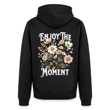 Enjoy The Moment Blumen Retro Vintage Geschenk - Unisex Premium Bio Zip Hoodie - Schwarz - Hinten - Nico (187cm)