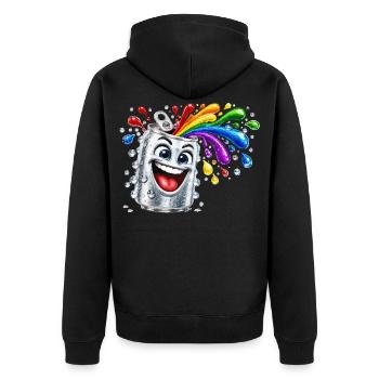 Fröhliche Farbdusche aus Dose - Unisex Premium Bio Zip Hoodie - Schwarz - Hinten - Nico (187cm)