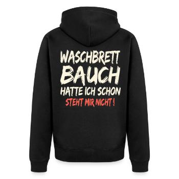 Waschbrett Bauch Spruch - Unisex Premium Bio Zip Hoodie - Schwarz - Hinten - Nico (187cm)
