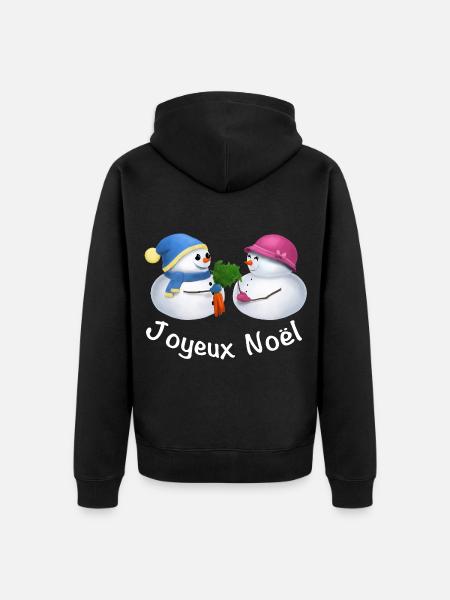Joyeux Noël Schneemann Paar - Französisch - Unisex Premium Bio Zip Hoodie - Schwarz
