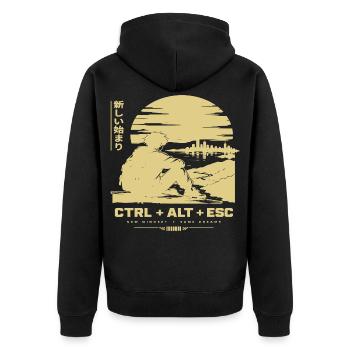 Neuanfang am Horizont: CTRL ALT ESC - Unisex Premium Bio Zip Hoodie - Schwarz - Hinten - Nico (187cm)