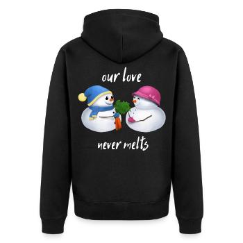 Our love never melts - Schneemann Paar - Unisex Premium Bio Zip Hoodie - Schwarz - Hinten - Nico (187cm)